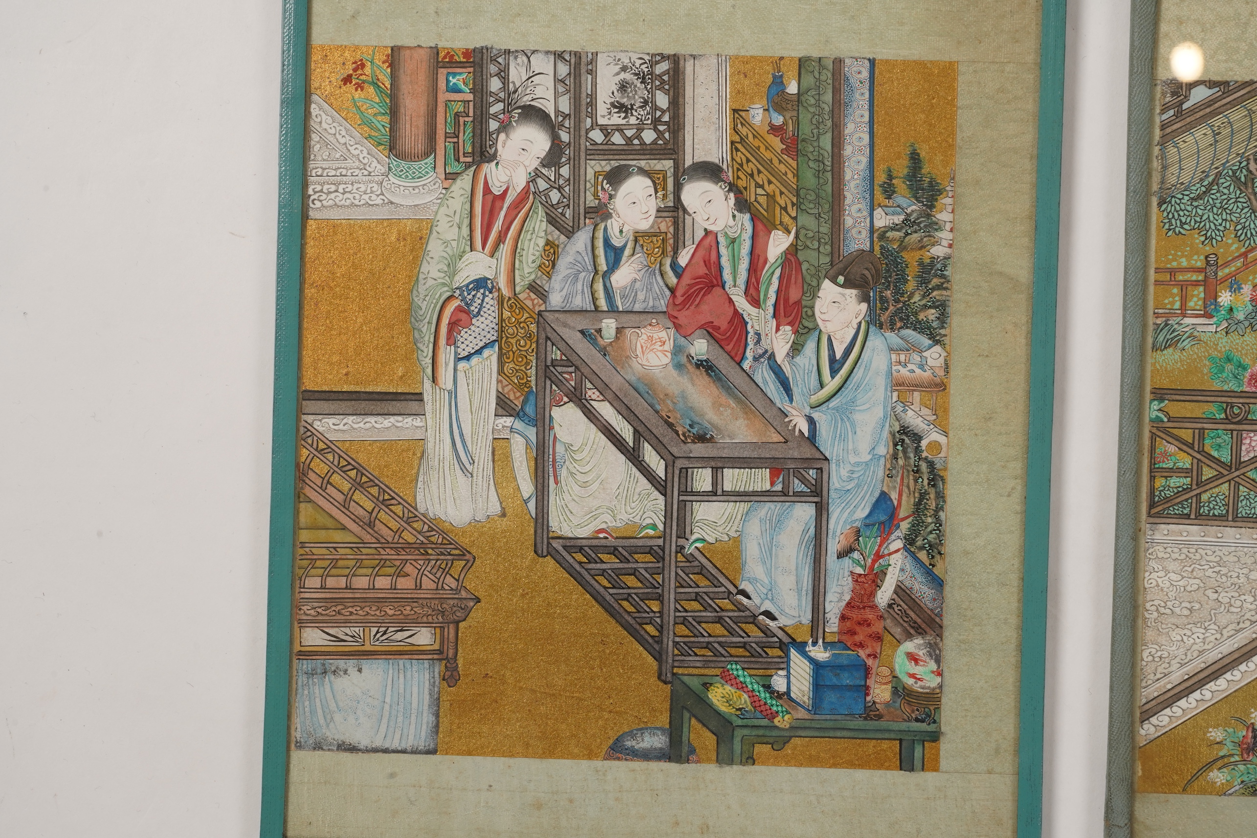 Chinese School , (19th century), Scenes from Qing court, Six gouache paintings from an album, Image 18cm x 16.5cm